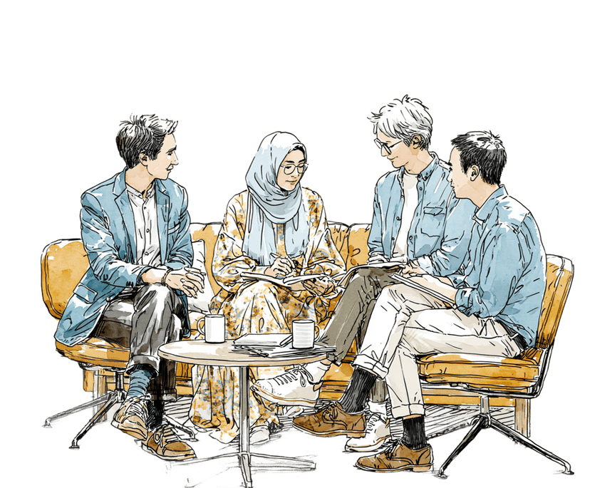 رسم توضيحي لأخصائيين يراجعون المتابعة معاً
